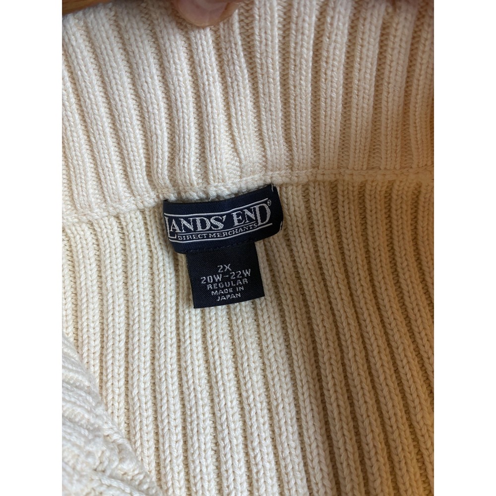 Lands End Womens 2X Ivory Cotton Cable Knit Full Zip Cardigan Sweater Japan Made - Picture 2 of 11